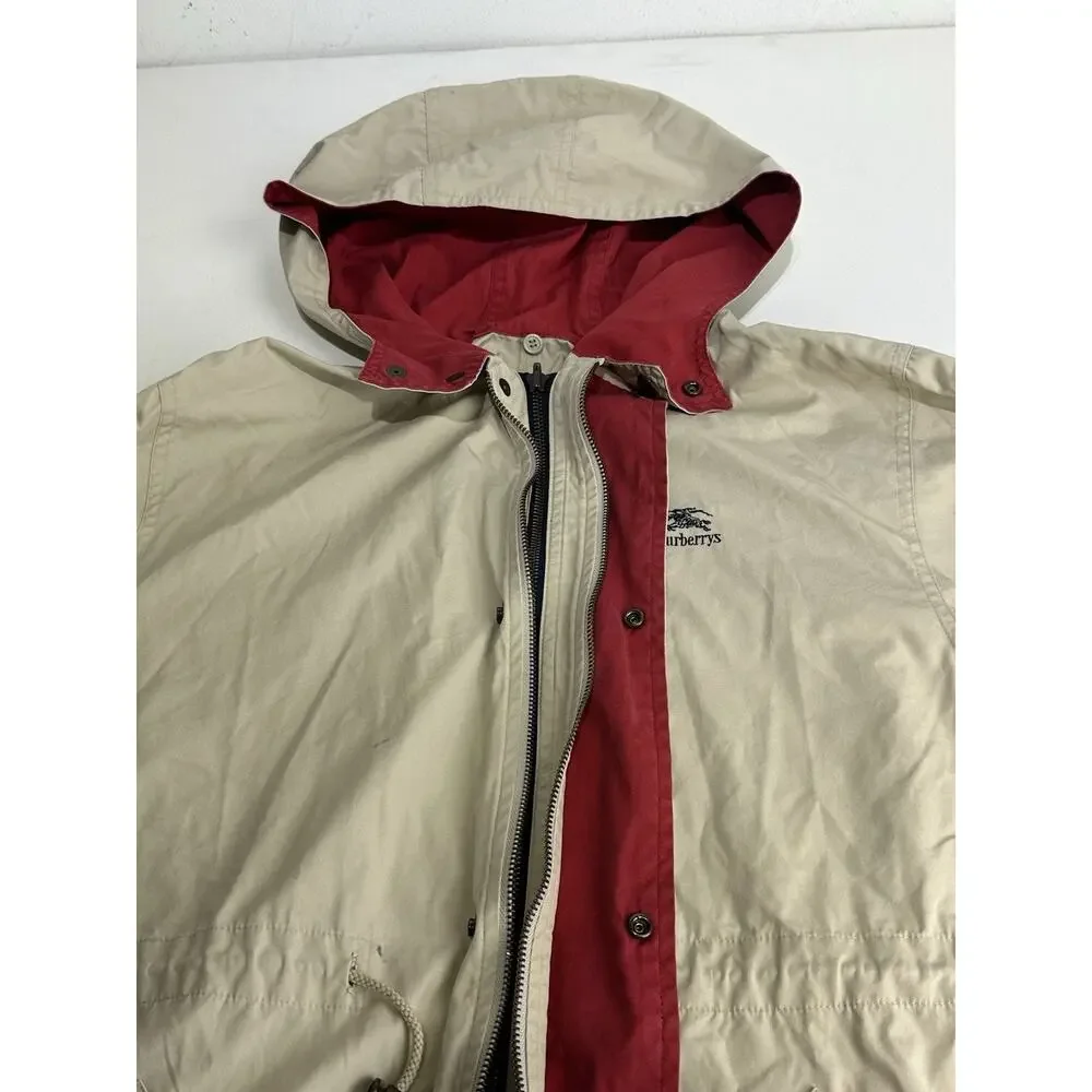 Vintage Burberrys Harrington Jacket Tan 150A Small Embroidered Logo Parka Coat